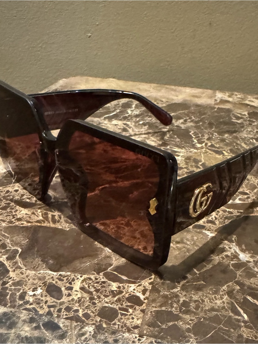 Gucci Dark Brown Square Sunglasses with Gold GG